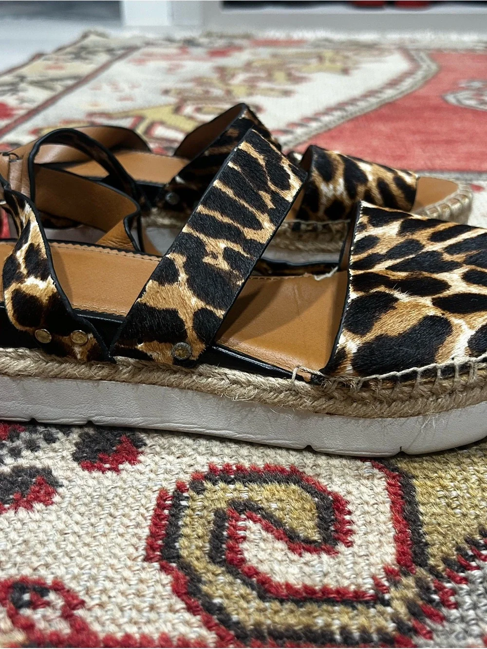 SARTO Leopard Print Espadrille Platform Sandals (Rare)